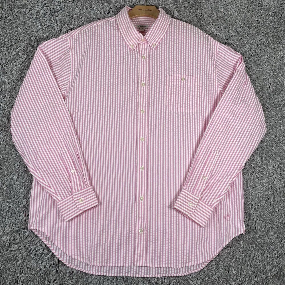J. Peterman Button Down Shirt Men's XL Pink White Stripes Long Sleeve Preppy